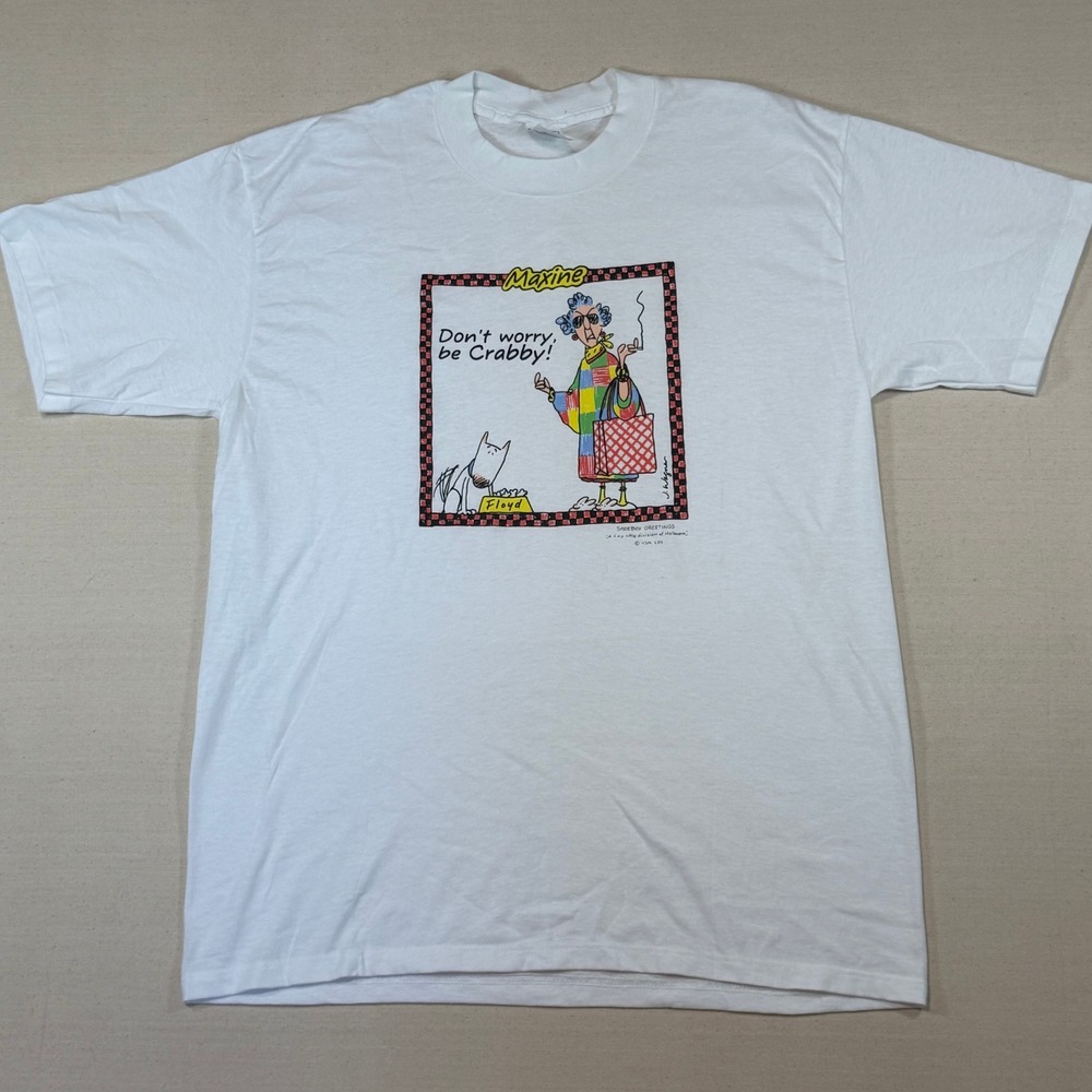 Vintage Maxine Shoebox Greetings Hallmark T-Shirt White XL Don't Worry Be Crabby